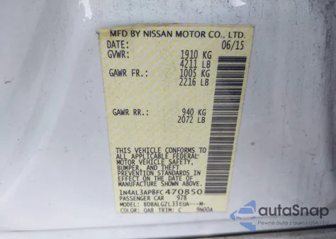 2015 Nissan Altima 2.5 S from USA, damaged, VIN 1N4AL3AP8FC470850